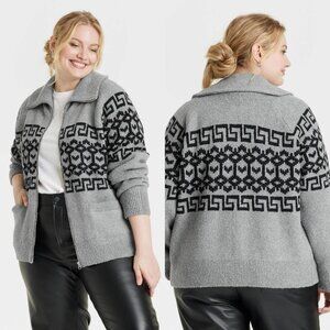 XXL - Womens Zip-Up Cardigan - Universal Thread - Heather Gray Zig Zag